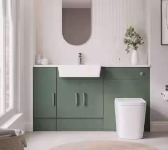 1500mm Green Toilet and Sink Unit with Storage Unit & Chrome Fittings – Ontario