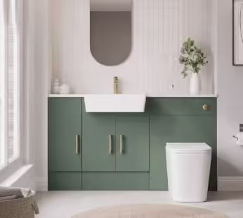 1500mm White Toilet and Sink Unit with Storage Unit & Brass Fittings – Ontario