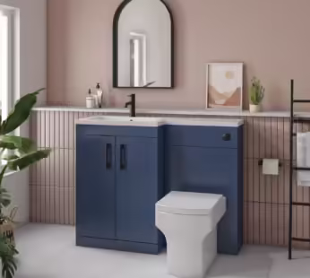 1100mm Blue Toilet and Sink Unit Left Hand with Square Toilet and Black Fittings – Ashford
