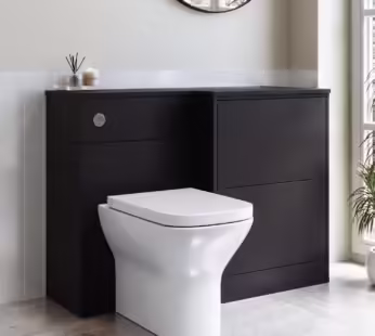 1100mm Black Right Hand Toilet and Sink Unit with Square Toilet and Chrome Push Button – Palma