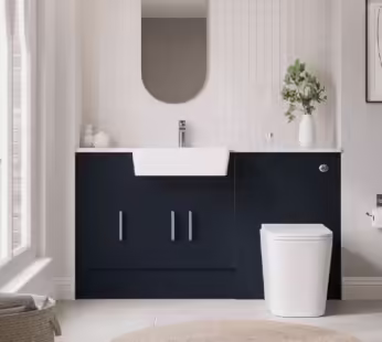 1500mm Blue Toilet and Sink Unit with Storage Unit & Chrome Fittings – Ontario