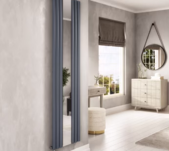 Anthracite Electric Vertical Designer Radiator 1.2kW with Mirror and Wifi Thermostat – H1800xW500mm – IPX4 Bathroom Safe