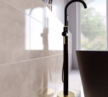 Black & Brass Freestanding Bath Shower Mixer Tap – Arissa