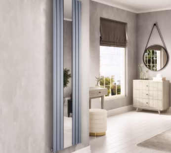 Light Grey Electric Vertical Designer Radiator 1.2kW with Mirror and Wifi Thermostat – H1800xW500mm – IPX4 Bathroom Safe