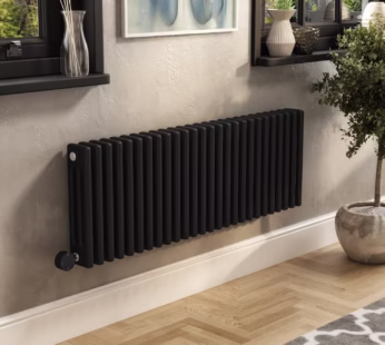 Midnight Black Electric Horizontal Column Radiator 1.2kW with Wifi Thermostat – H400xW1190mm – IPX4 Bathroom Safe