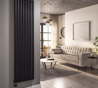 Midnight Black Electric Vertical Designer Radiator 2.4kW with Wifi Thermostat – H1800xW472mm – IPX4 Bathroom Safe