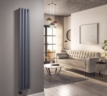 Anthracite Electric Vertical Designer Radiator 1kW with Wifi Thermostat – H1600xW236mm – IPX4 Bathroom Safe