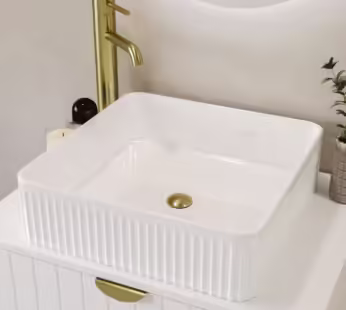White Square Fluted Countertop Basin 410mm – Oregon