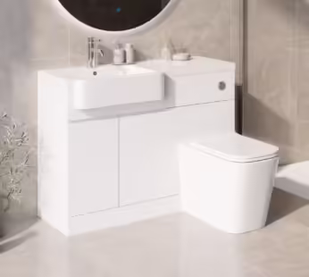 1100mm White Left Hand Toilet and Sink Unit with Square Toilet and Chrome Fittings – Bali