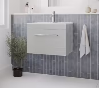 600mm Grey Wall Hung Vanity Unit with Basin and Chrome Handle – Ashford