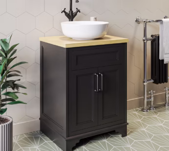 600mm Black Freestanding Countertop Vanity Unit with Basin – Camden