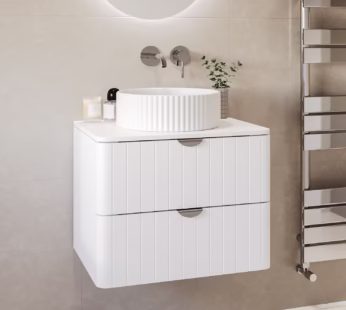 600mm White Wall Hung Countertop Vanity Unit with Basin and Chrome Handles – Empire