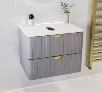 600mm Grey Wall Hung Countertop Vanity Unit with Brass Handles -Empire