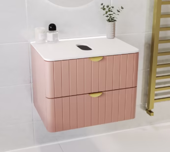 600mm Pink Wall Hung Countertop Vanity Unit with Brass Handles -Empire
