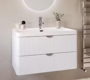 800mm White Wall Hung Vanity Unit with Basin and Chrome Handles – Empire