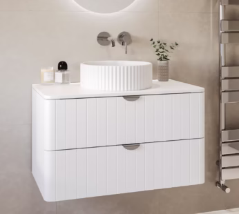 800mm White Wall Hung Countertop Vanity Unit with Basin and Chrome Handles – Empire