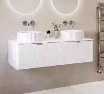 1200mm White Wall Hung Countertop Double Vanity Unit with Basins and Chrome Handles – Empire