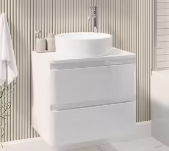 600mm White Wall Hung Countertop Vanity Unit with Basin – Pendle