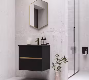 600mm Black Wall Hung Vanity Unit with Matt Black Basin – Roxbi