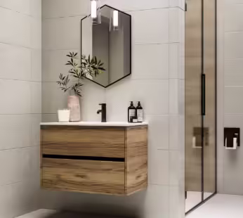 800mm Wood Effect Wall Hung Vanity Unit with Basin – Roxbi