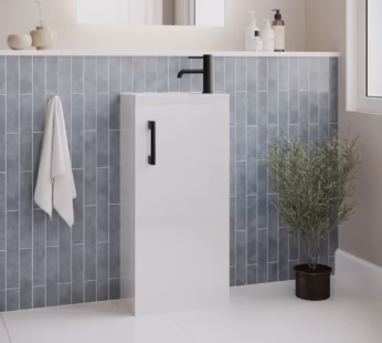 400mm White Cloakroom Freestanding Vanity Unit with Basin and Black Handle – Ashford