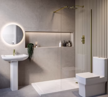 1600 x 800mm Brass Walk in Shower Enclosure Suite with Ashford Toilet and Basin