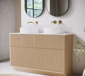 1250mm Wooden Fluted Freestanding Double Countertop Vanity Unit with Round Basin – Matira