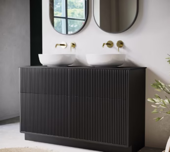 1250mm Black Wooden Freestanding Countertop Double Vanity Unit with Round Basin – Matira