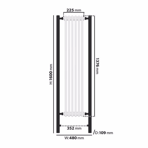 White and Black Vertical Traditional Column Radiator 1600 x 480mm- Regent - Image 5